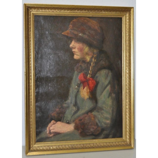 Carl Stilling (Denmark, 1874-1938) "Dutch Girl" Oil on Canvas c.1924 Remarkable 1920s painting of a young Dutch girl with...