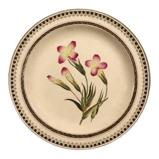 Wedgwood Creamware Botanical Specimen Plate With Pink Flowers and Brown Printed Border Dated 1862 For Sale