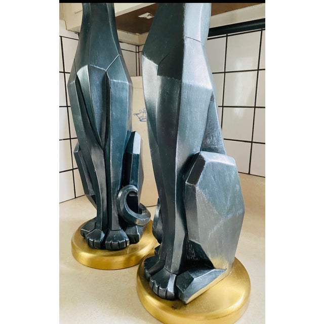 Pair of Mid Century Cubist Cats on Brass Base For Sale - Image 4 of 11