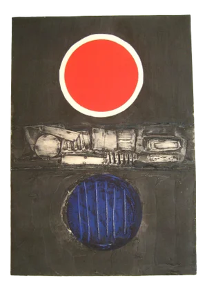 "Don Quixote Ii" 1969 Collograph in Red and Blue