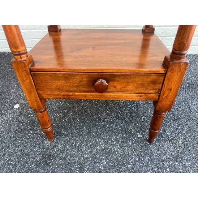 19th Century Antique Federal Style Solid Yellow Pine 2 Tier Washstand Bedside Table. For Sale - Image 10 of 12