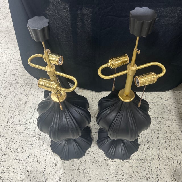 Wood Vintage Ebonized Wood Carved Lamps - a Pair For Sale - Image 7 of 7