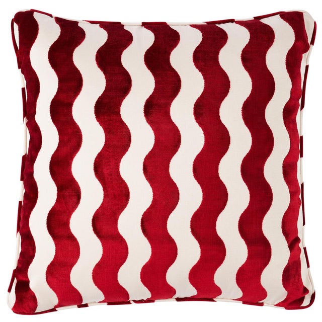 Modern Schumacher x Miles Redd The Wave 22" Pillow in Red For Sale - Image 3 of 3