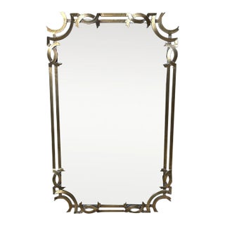 Midcentury Large Italian Wall Mirror With Gilded Metal Frame For Sale