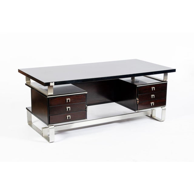 Postmodern Italian Rosewood and Metal Writing Desk by Abbondinterni, 1970s For Sale - Image 4 of 18