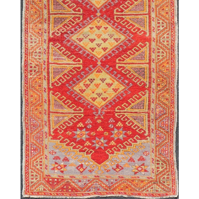 Textile Vintage Turkish Oushak Runner With Fiery Red, Warm Gold, and Soft Lavender Tones 3'9 X 9'8 For Sale - Image 7 of 11