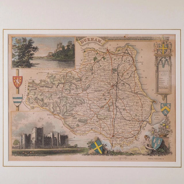 1850's Antique Lithography Map County Durham For Sale - Image 4 of 12