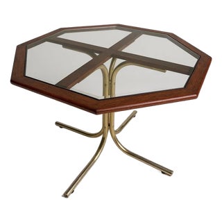Mid-Century Modern Italian Dining Table in Smoked Glass and Teak For Sale