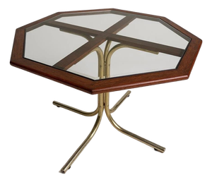 Mid-Century Modern Italian Dining Table in Smoked Glass and Teak