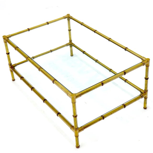 Italian Mid-Century Modern Faux Bamboo Machined Brass Rectangle Two-Tier Coffee For Sale - Image 11 of 12