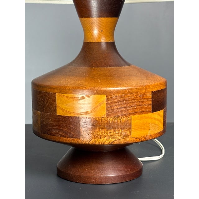 Mid-Century English Teak Table Lamp with Geometric Wood Inlay, 1955 For Sale - Image 10 of 13