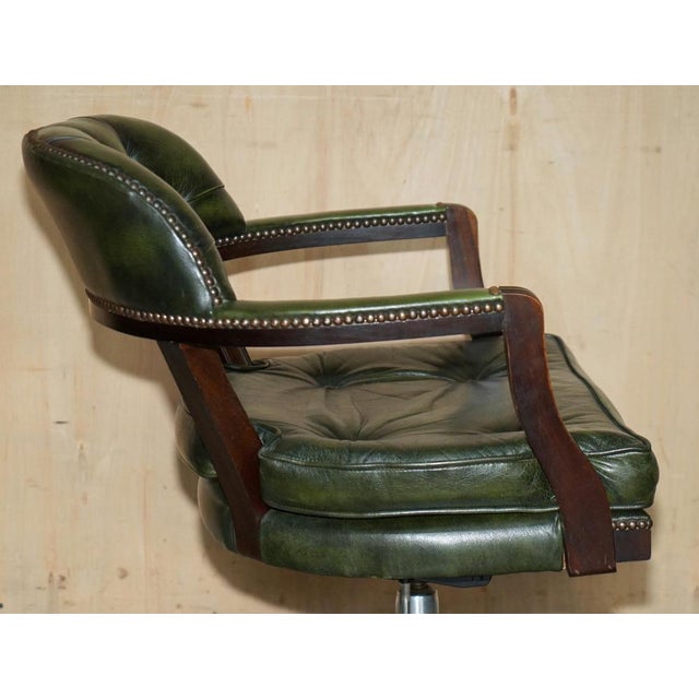 Vintage Chesterfield Captain's Chair in Bottle Green Tufted Leather For Sale - Image 11 of 18