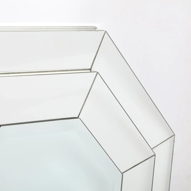 Glass Mid-Century Modernist Three-Tier Octagonal Paneled Mirror W/ Beveled Detailing For Sale - Image 7 of 12