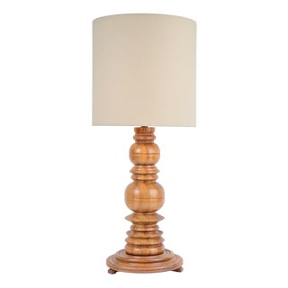 Brutalist Spindle Table Lamp in Turned Oak, 1960s For Sale