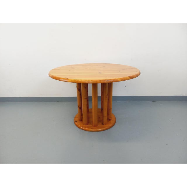 Vintage Scandinavian Pine Round Dining Table with Extensions in the style of Rainer Daumiller, 1970s For Sale - Image 13 of 18