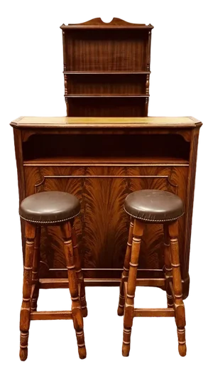 Vintage English Bar with Bar Stools, Set of 4