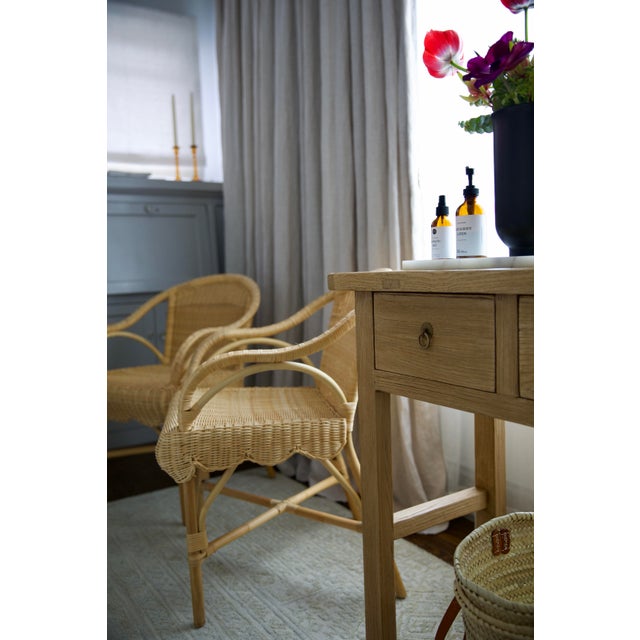 Wood Kathy Kuo Natural Rattan Scalloped Dining Arm Chair Set of 2 For Sale - Image 7 of 7