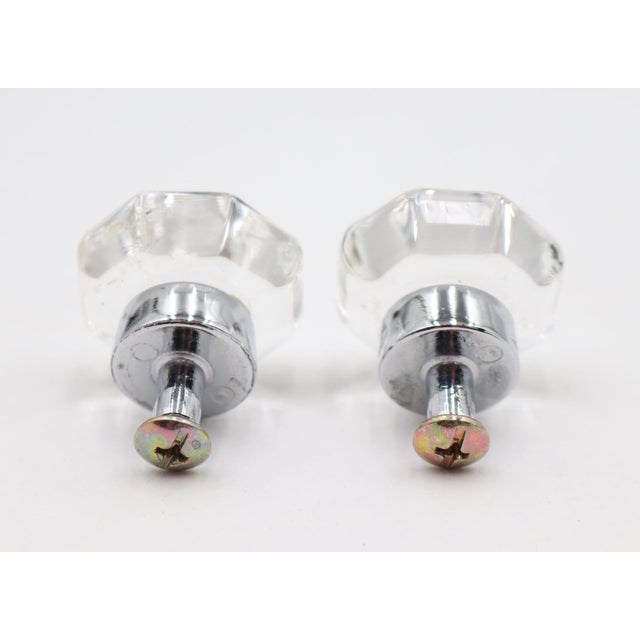 Pair of Vintage 1.062 In. Octagon Clear Glass Cabinet Knobs For Sale - Image 4 of 4