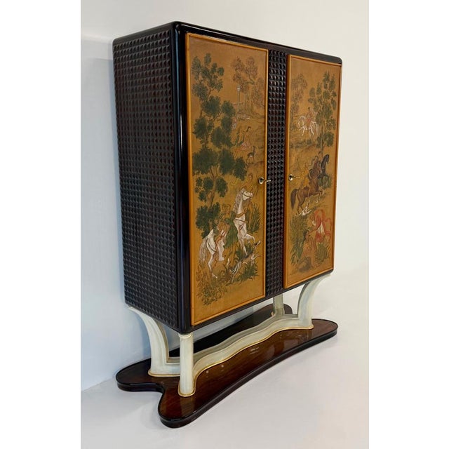 Italian Bar Cabinet with Painted Panels, 1940s For Sale - Image 4 of 18