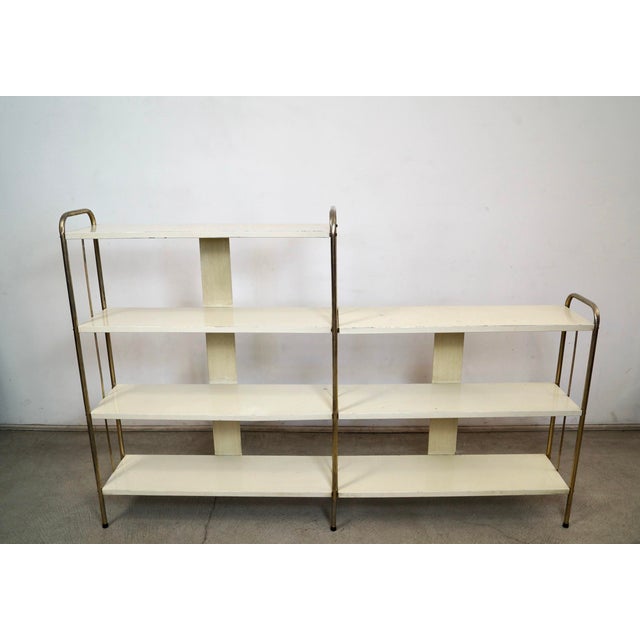 Mid-Century Modern 1950’s Mid-Century Modern Brass & Metal Double Shelf For Sale - Image 3 of 12