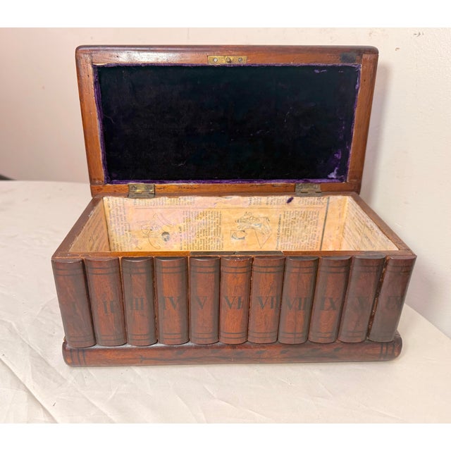 Antique 19th Century Handmade Inlaid Marquetry Wood Book Shelf Jewelry Box For Sale - Image 11 of 12