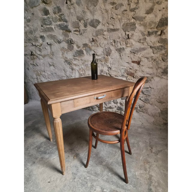Vintage French Oak Desk and Bistro Chair in Beech, 1930, Set of 2 For Sale - Image 10 of 18