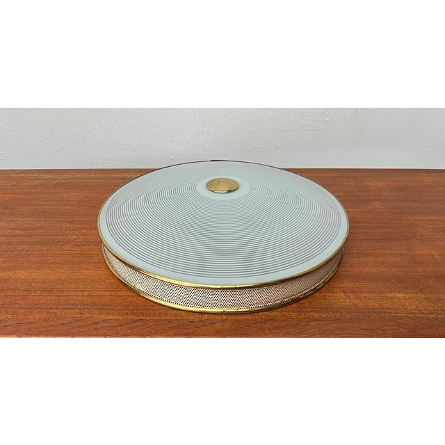 Mid-Century Modern German Metal, Mesh and Glass Plafoniere Pendant Lamp, 1960s For Sale - Image 11 of 18