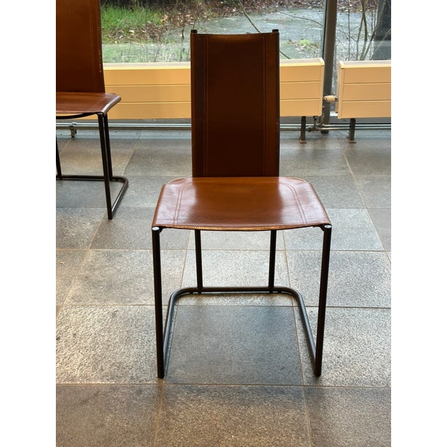 Black Vintage Cantilever Dining Chairs in Saddle Leather by Thema, Italy, 1970s, Set of 4 For Sale - Image 8 of 13