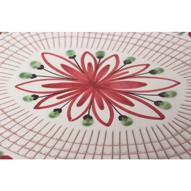 Scandinavian Geometric and Floral Hand-Painted Fajance Platter by Elle Norway For Sale - Image 13 of 16
