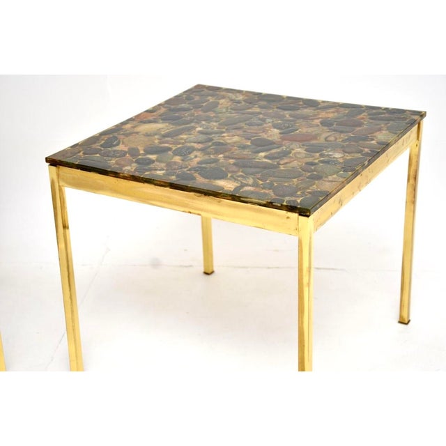 Vintage Swedish Brass and Stone Side Tables, 1970, Set of 2 For Sale - Image 10 of 11