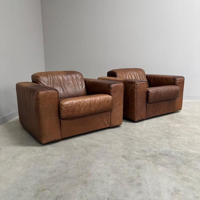 Vintage Brown Leather Lounge Chairs, 1970s, Set of 2 For Sale - Image 4 of 18