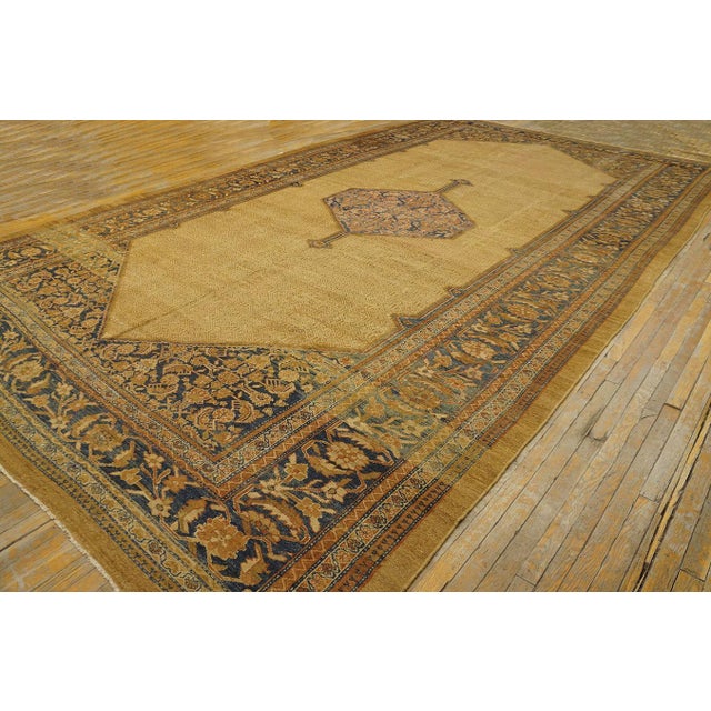 Elegant Tan and Blue Color With Unique Medallion Design Antique Serab Rug For Sale - Image 11 of 12