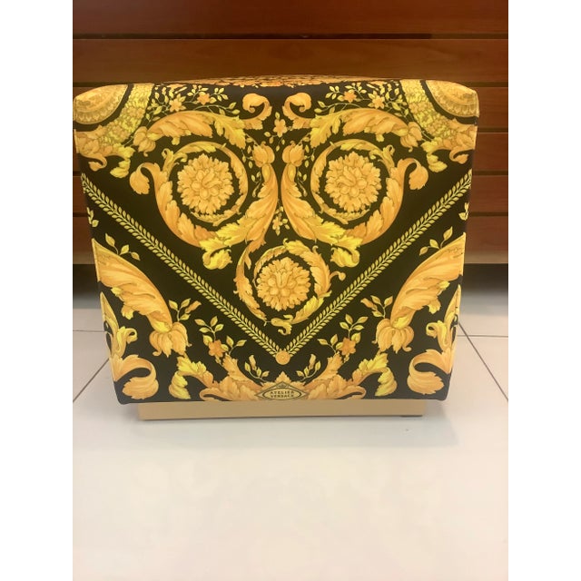 20th Century With Velvet Baroque Upholstery Black Gold Versace Ottomans - a Pair For Sale - Image 10 of 11