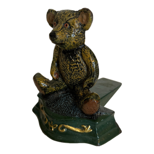 Mid 20th Century Small Hand Painted Cast Iron Doorstop - Teddy Bear