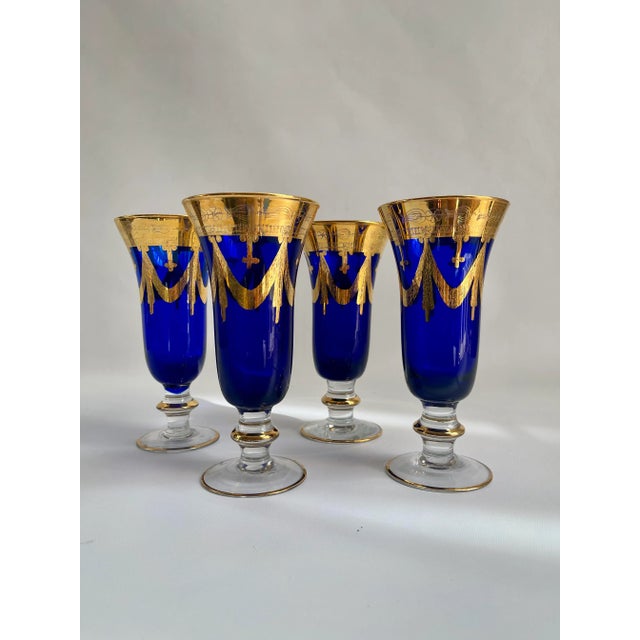 Traditional Arte Italica Medici 24-K Gold Cobalt Blue Champagne Flutes - Set of 4 For Sale - Image 3 of 6