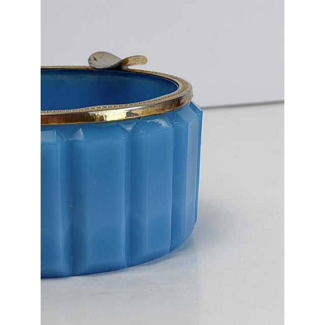 Faceted Turquoise Opaline Glass Ashtray with Gilt Brass Rim, Italy, 1950s For Sale - Image 9 of 10