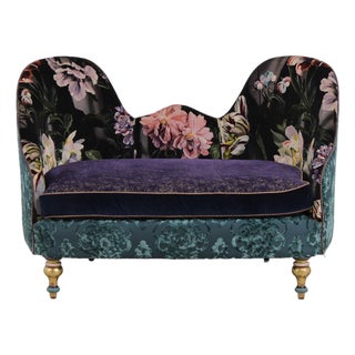 Mackenzie Childs Whimsical Upholstered Loveseat Settee For Sale