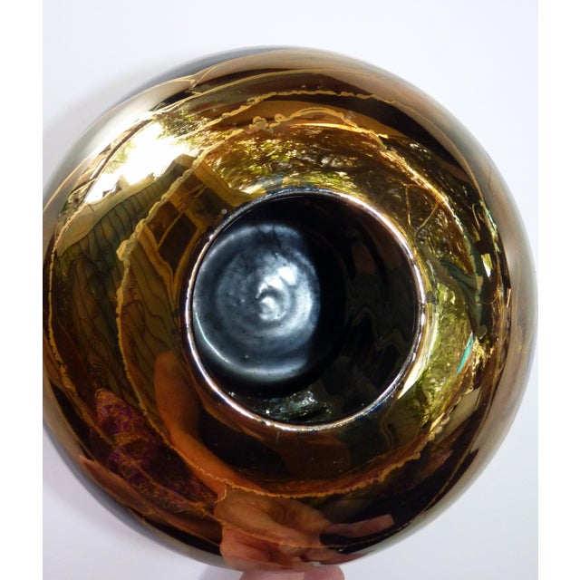 Ceramic Bruce Fairman Signed Studio Art Pottery Globe Vase With Copper Lustre Drip Glaze For Sale - Image 7 of 7