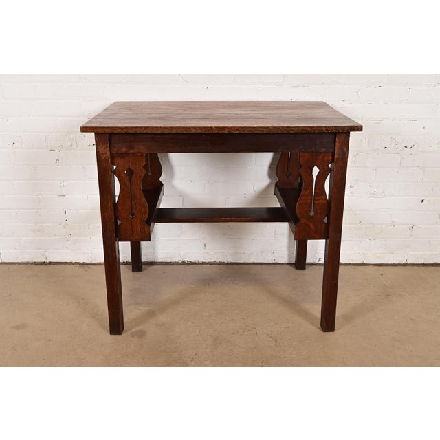 Stickley Brothers Style Antique Mission Oak Arts & Crafts Writing Desk With Built-in Bookcases, Circa 1900 For Sale - Image 9 of 10