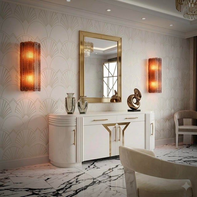 A captivating orange hue defines this Murano glass wall lamp, featuring a captivating, elongated design and a splendid...
