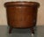 Hand-Dyed Brown Leather Chesterfield Club Tub Barrel Armchair with Brass Castors For Sale - Image 14 of 18