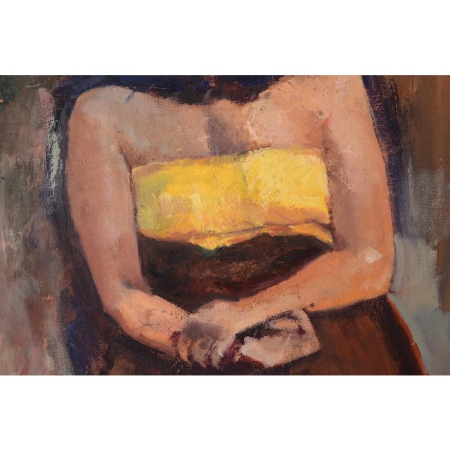 Textile Impressionist Lady With Head Scarf Portrait Painting For Sale - Image 7 of 10