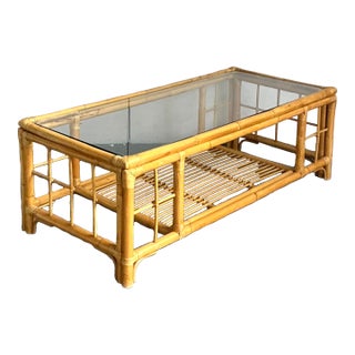Vintage Coastal Rattan Coffee Table For Sale