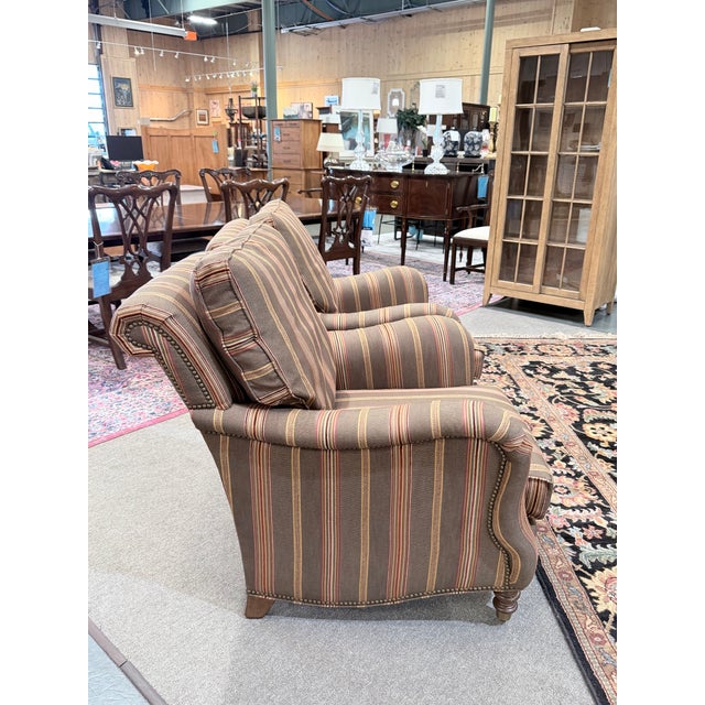 Transitional Pair of Late 20th Century Wesley Hall Hartwell Striped Lounge Chairs For Sale - Image 3 of 10