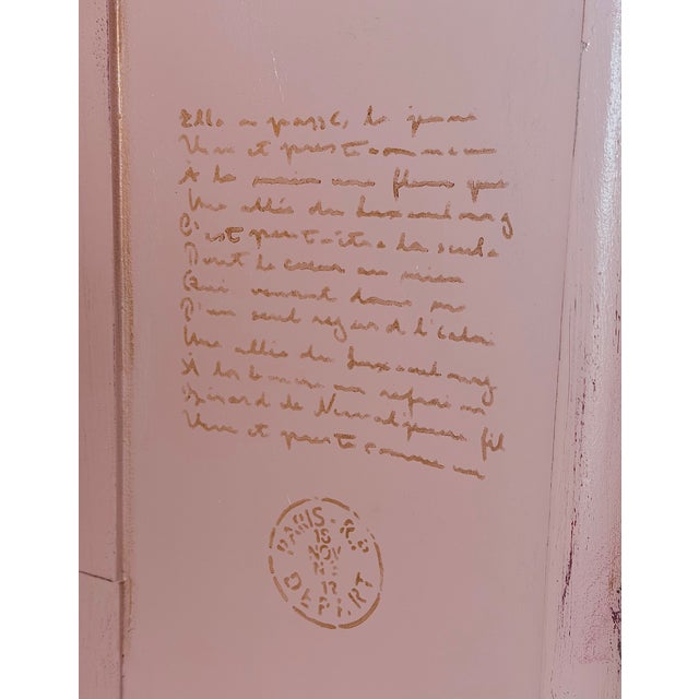 Hand-Painted French Style Pink Nightstand With Paris Script | Shabby Chic Bedside Table For Sale In Naples, FL - Image 6 of 7