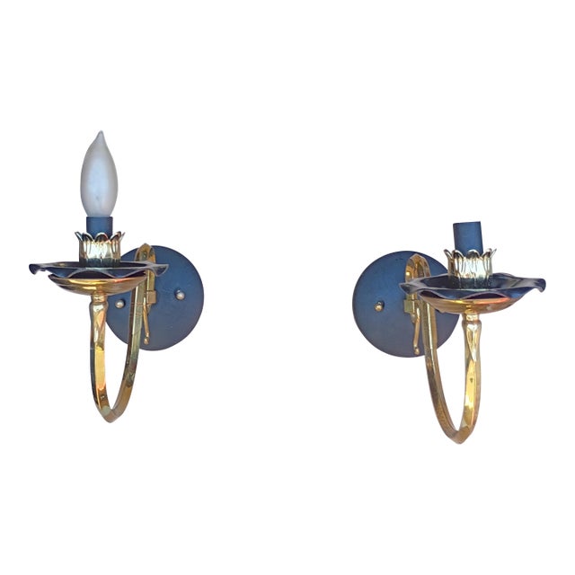Custom Made Brass Candelabra Sconces a Pair For Sale