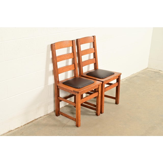 Mission Limbert Antique Mission Oak Arts & Crafts Ladder Back Dining Chairs, Pair For Sale - Image 3 of 15