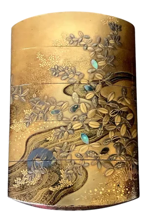 Japanese Lacquered Inro with Inlays by Kajikawa