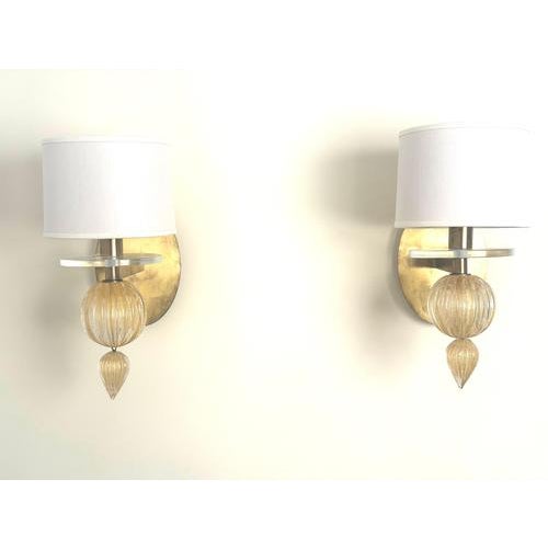 A pair of barbara barry for baker furniture murano glass gold fleck wall sconces height 35cm width 18cm depth 26cm e12 /...