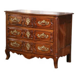 18th Century French Louis XV Carved Walnut Three-Drawer Commode Chest From Lyon For Sale